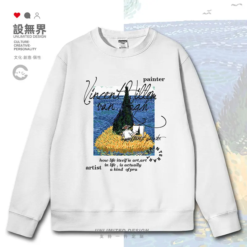 Joint Art of Japanese Van Gogh's World Famous Painting and Wheat Field Oil Painting mens hoodies new men clothes autumn winter