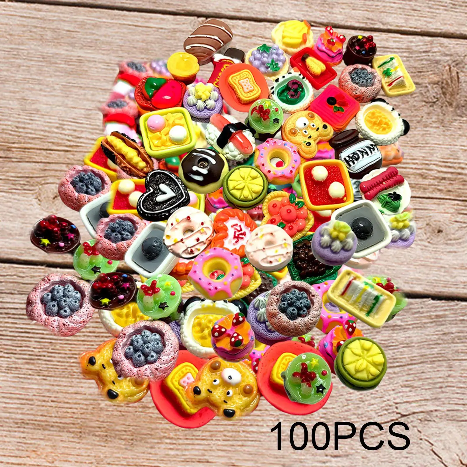 

100x Miniature Food Toy Resin Food Play Toy for Hairpins Scrapbooking Sewing