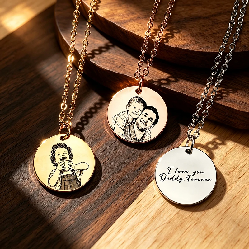 Custom Engraved Photo Necklace Personalized Photo Portrait Necklace Custom Family Couples Memorial Pendant Necklace Family Gifts