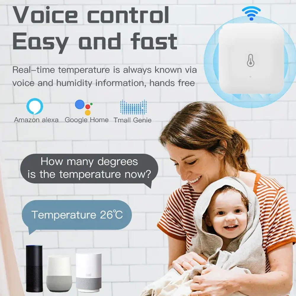 Tuya Zigbee Temperature Humidity Sensor Smart Home Device Compatible with Google Home Alexa for Environmental Monitoring