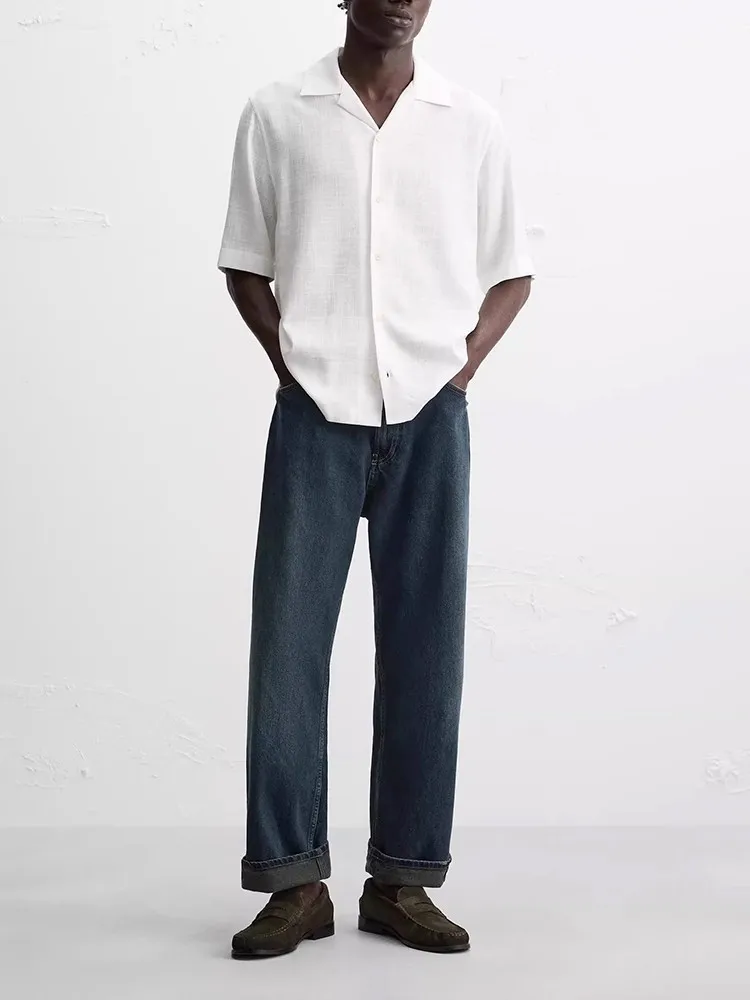 

Лето 202, мужская повседневная свободная посадка ort Sve irt, универсальная повседневная одежда, американский воротник Sle Cuba, чистый цвет, без бренда