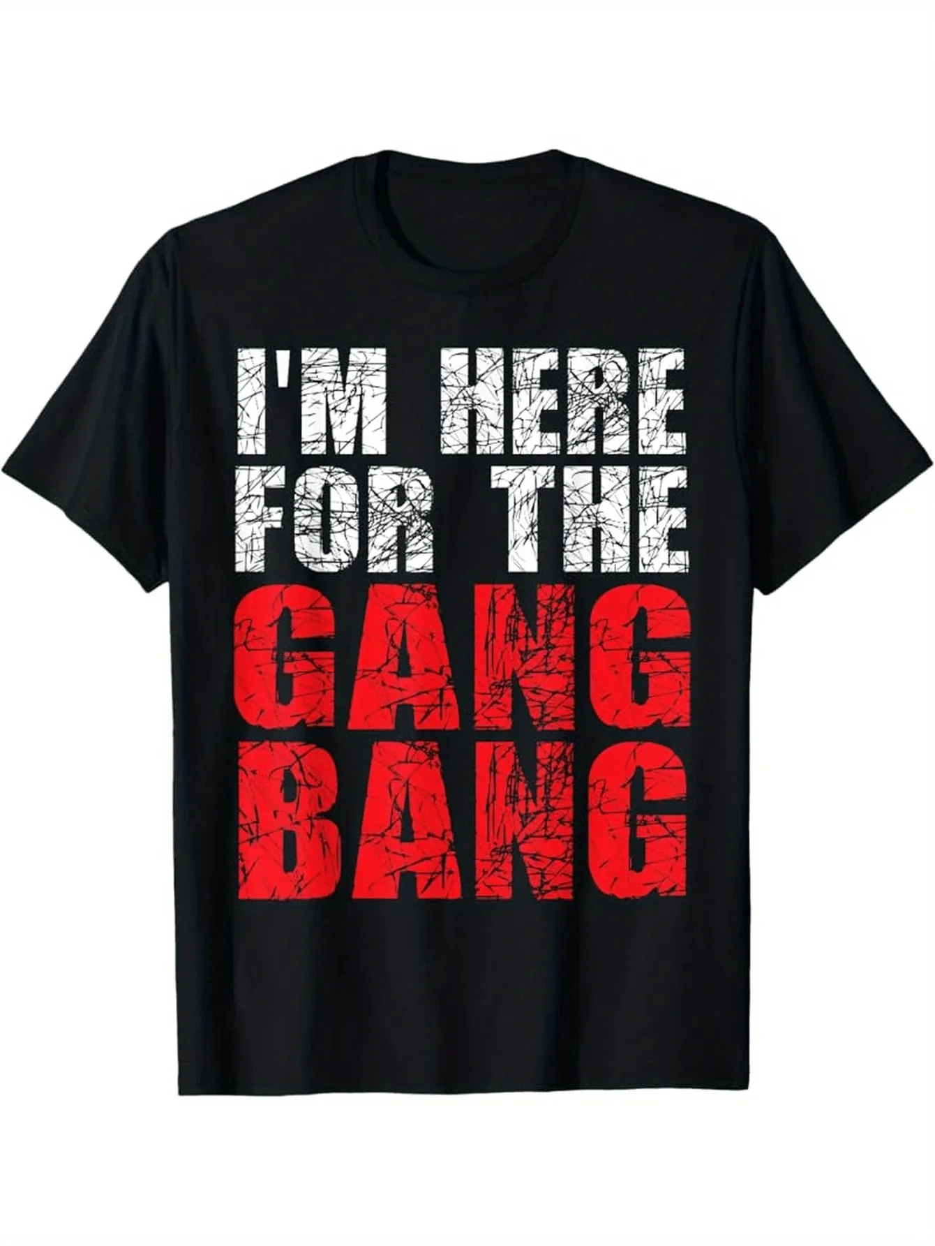 

"Here for The Gang Bang" T-Shirt - Bold White/Red, Heavyweight Cotton Adult Party Tee