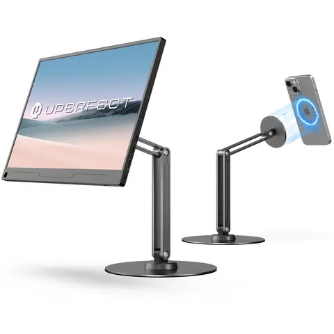 UPERFECT Portable Magnetic VESA Stand 360°Adjustable Arm For 10–18.5″ Portable Monitor 75×75mm VESA Support Travel Desk Stand