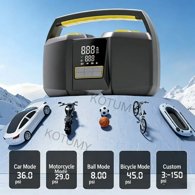 Smart Digital Display Dual 25 Cylinder Car Air Pump High-Power Inflator for SUV Off-Road Pickup with Emergency Refueling & Light