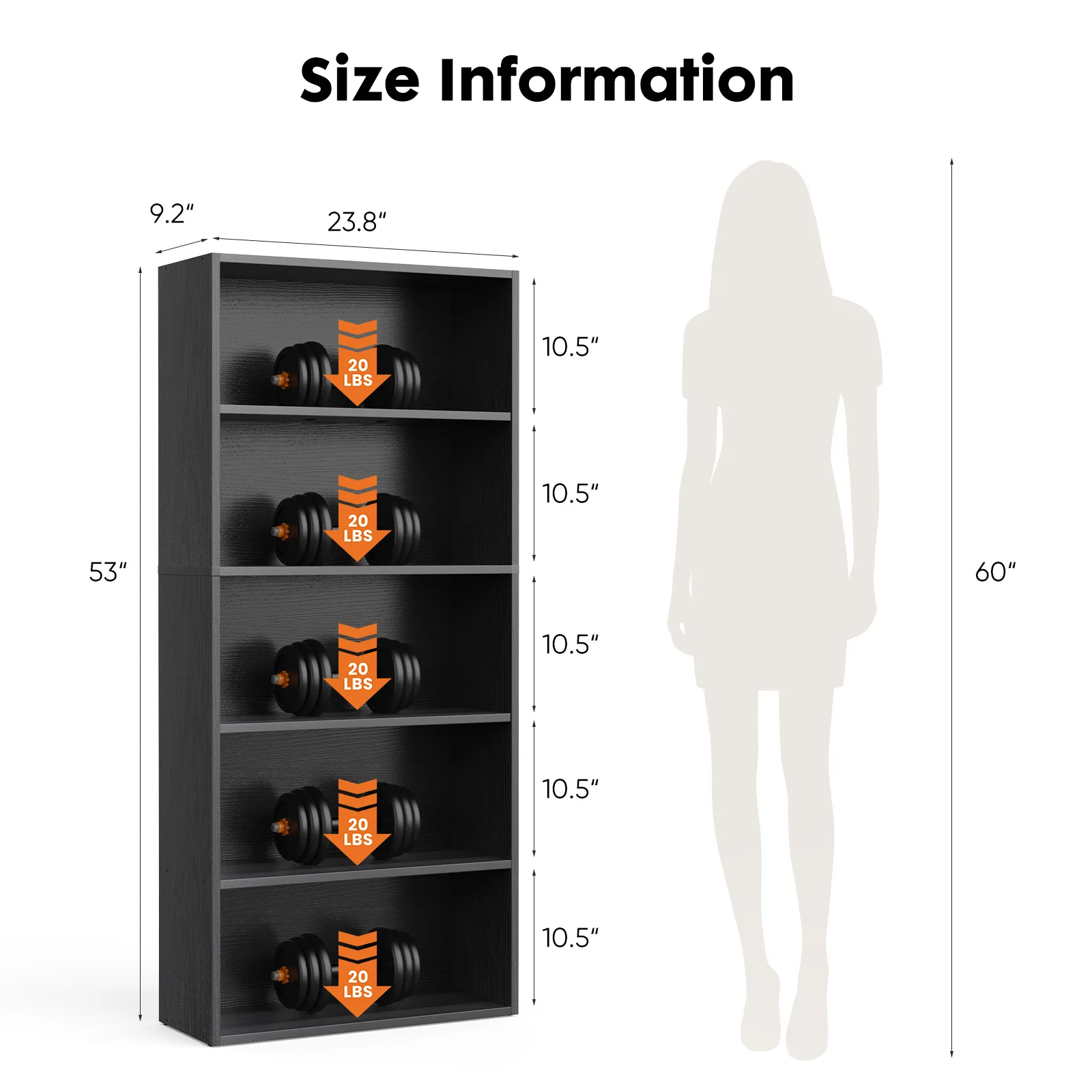63-Inch 6-Tier Wooden Bookshelf 6