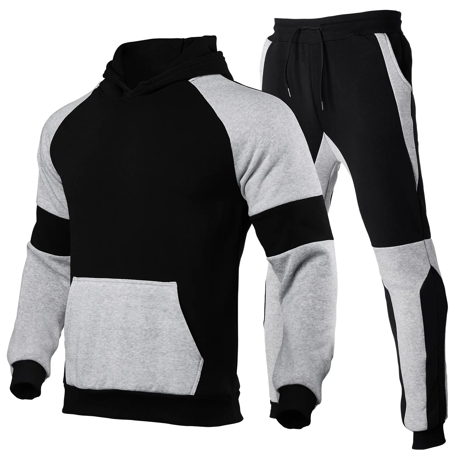 Pop 2024 Men's Casual Color Matching Suit European Code Blank Color Splicing Sportswear Running Outdoor Fashion Two Sets