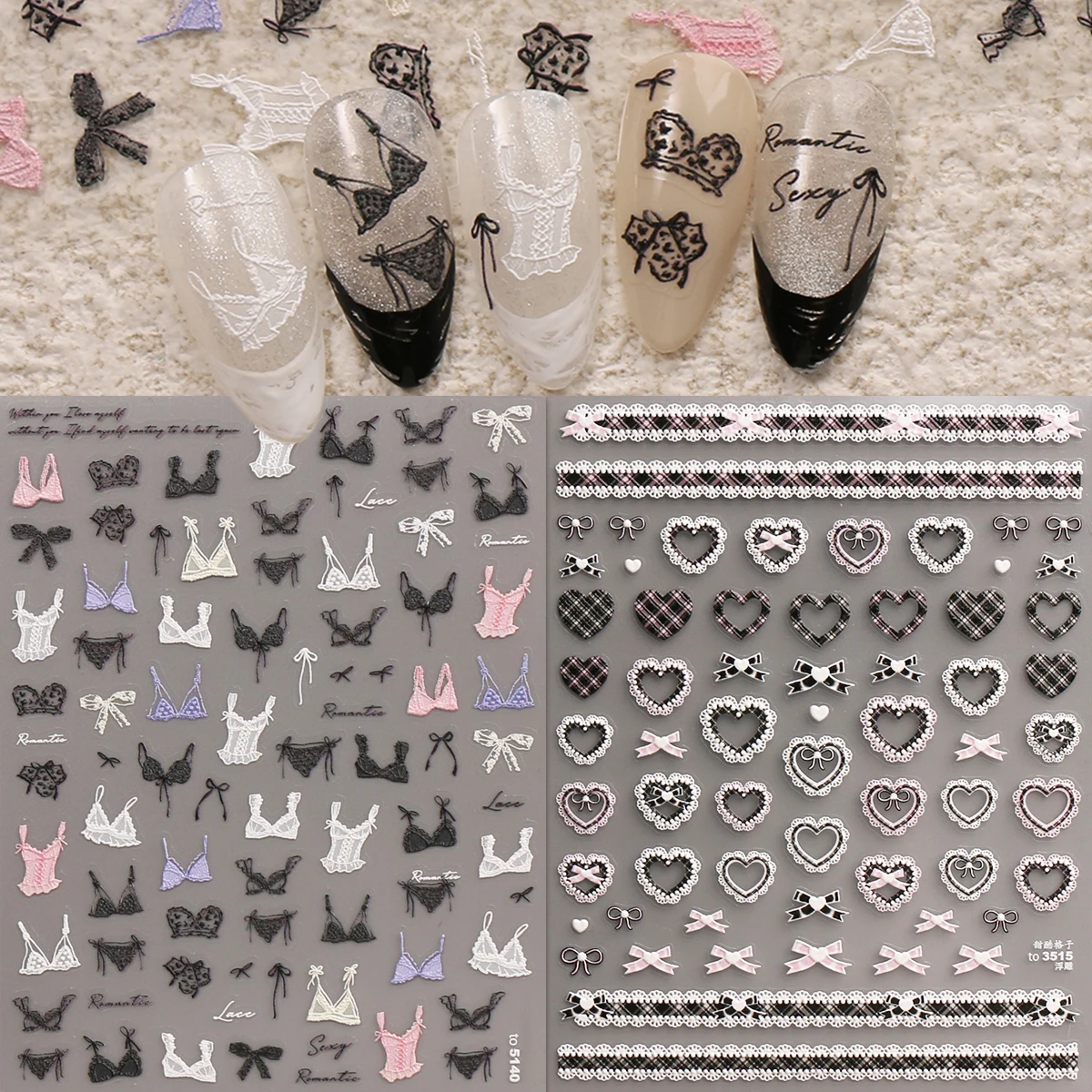 2pcs lace bow heart-shaped embossed nail art stickers, artistic nail art decals, easy to apply nail decoration, DIY, gift, party