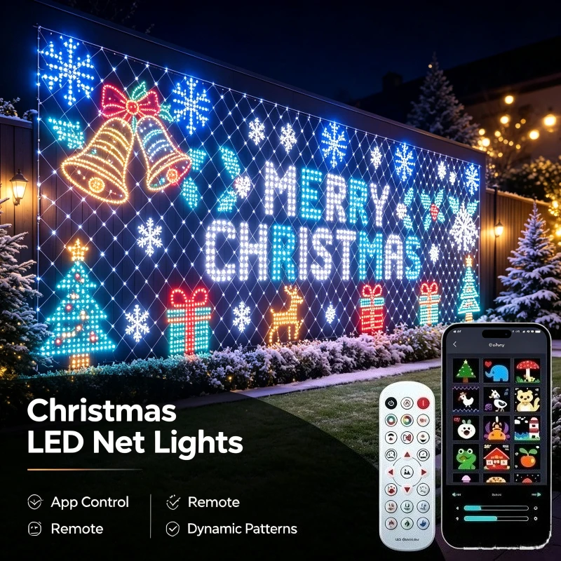 LED Net Mesh Lights Outdoor Waterproof Flexible Matrix Grid Patio Pergola Bush Wedding Party Christmas Holiday Decor