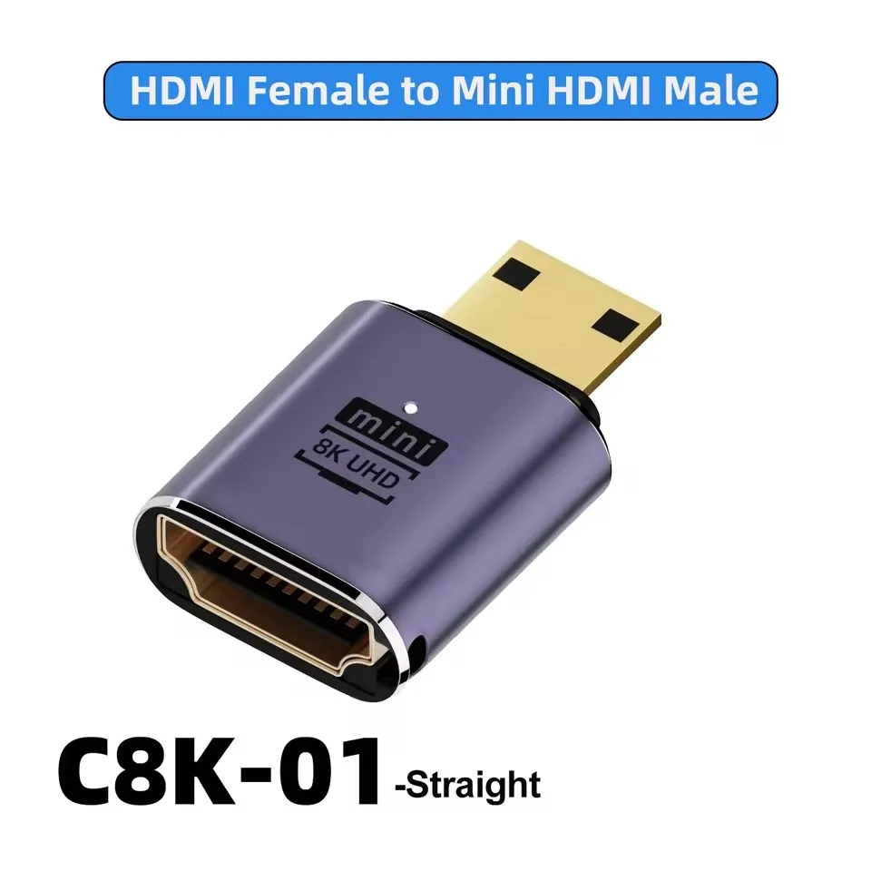 Mini HDMI Male to HDMI 2.1 Female Adapter 4K 8K 60Hz Extender Gaming TV Projector Portable Angle Converter