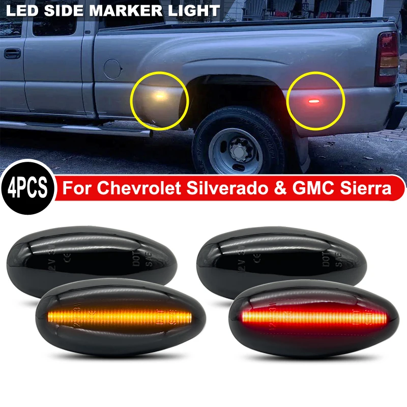 4Pcs LED Side Marker Light Rear Wheel Side Fender Lamp For GMC Sierra 2500HD 3500HD For Chevrolet Silverado 2500HD 3500HD