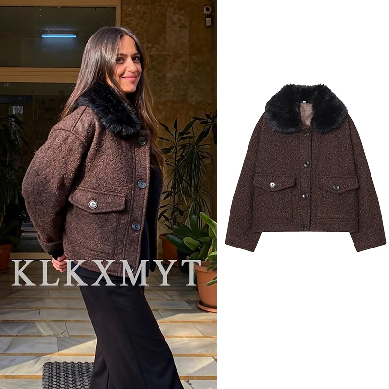 

Женская куртка-бомбер 2025, женская модная куртка с меховым воротником и длинными рукавами на пуговицах, паркерские короткие куртки, женское осенне-зимнее пальто для отдыха