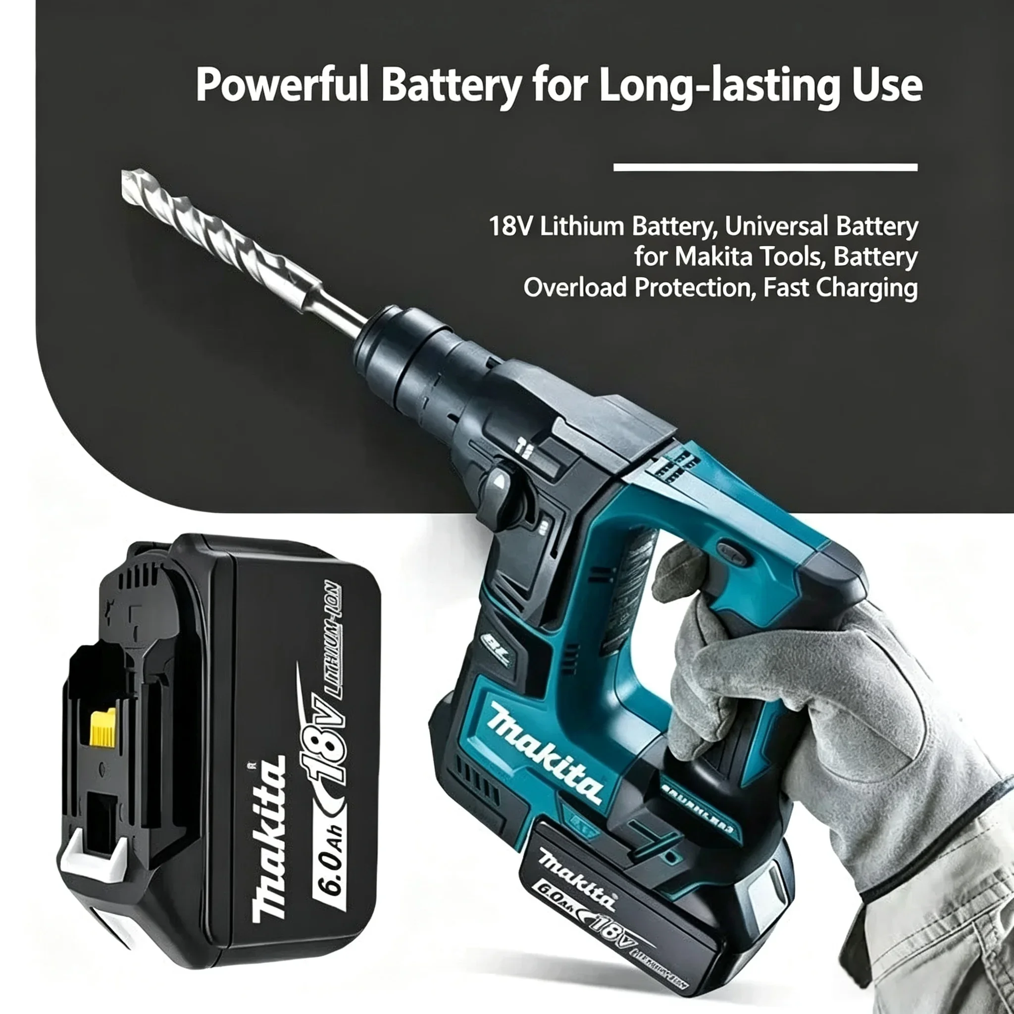 Makita BL1860B 18V 6.0Ah LXT Li-ion Battery + DC18RC Fast Charger Complete Kit, Power Display, EU/US Plug