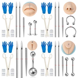 Body Piercing Kit Surgical Steel Threaded Taper Pin Needles Lip Nose Tongue Cartilage Eyebrow Navel Piercing Jewelry Tool Pliers