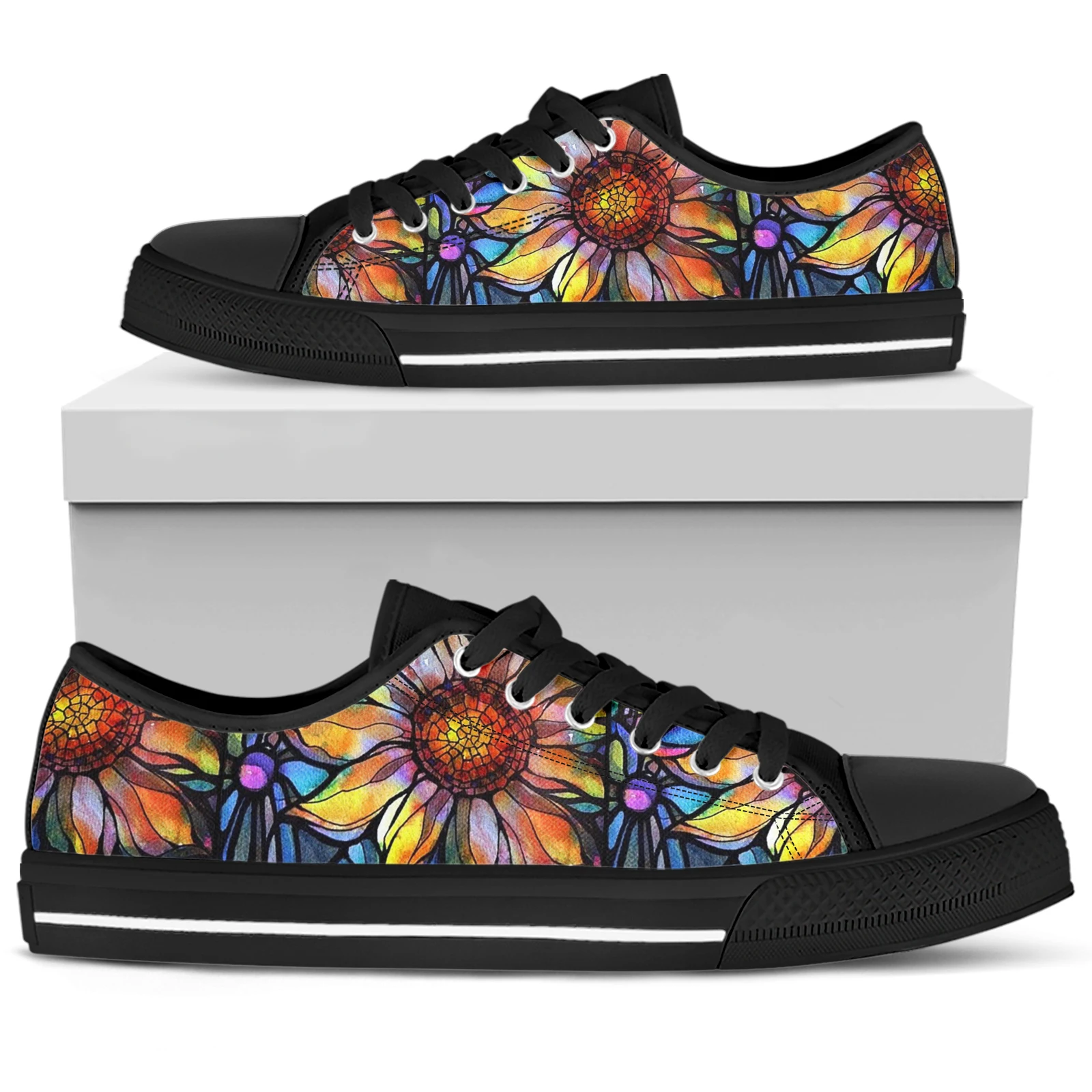 ELVISWORDS – baskets Pop à semelle souple, chaussures de sport de marque confortables, Design tournesol, imprimé Floral, noir