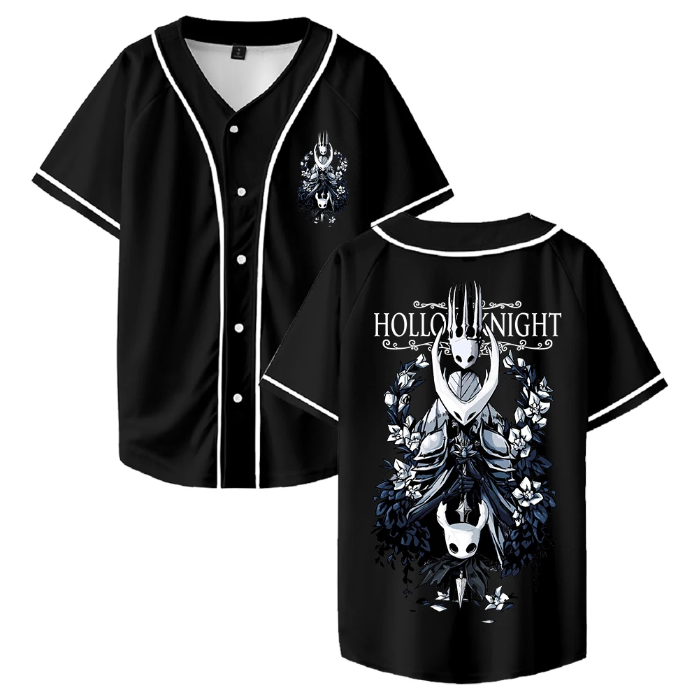 GF Hollow Knight Game Baseball Jersey V-Neck Short Sleeve Button-up Shirts Women Men Harajuku Streetwear Tops