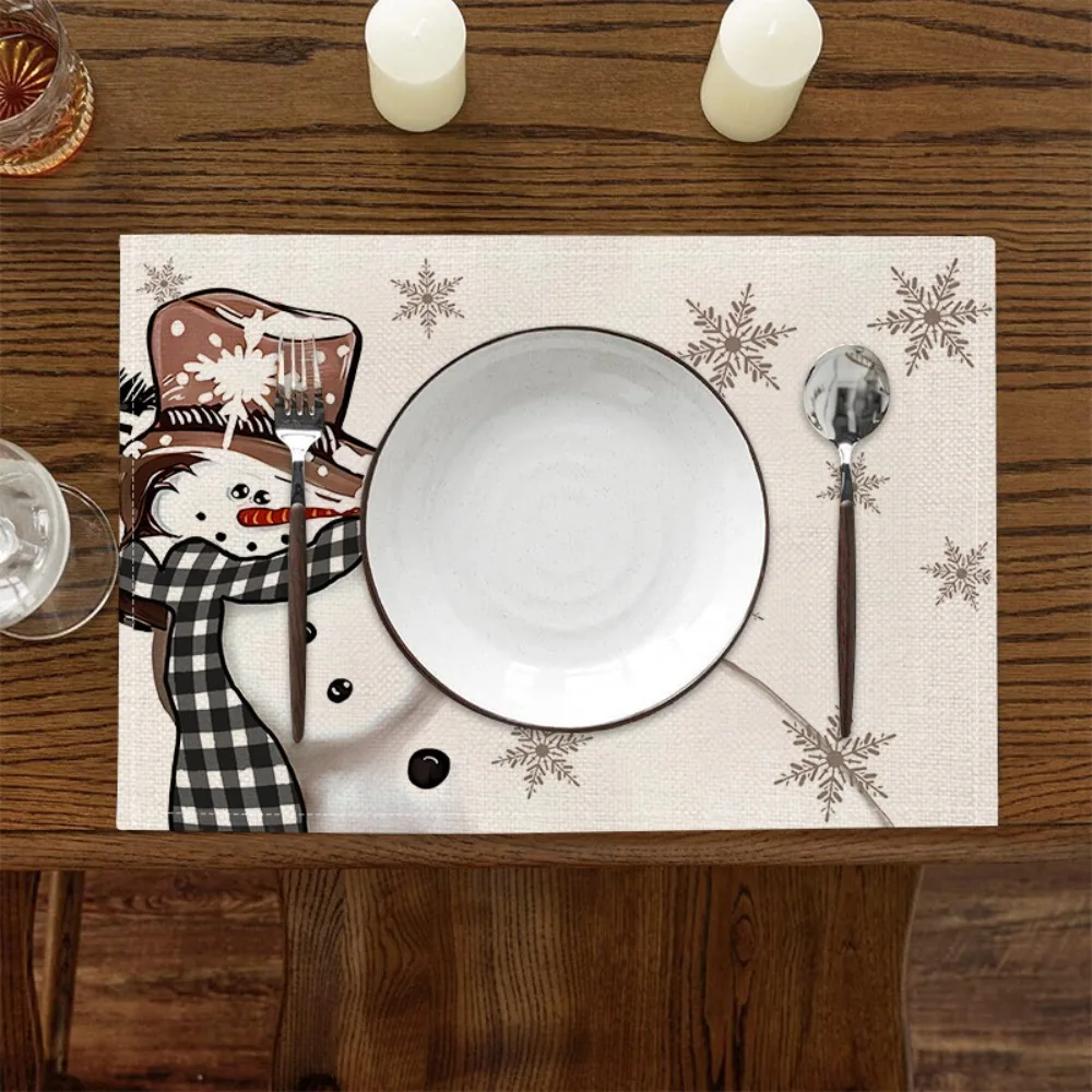Christmas Restaurant Festive Atmosphere Decoration Table Mat Linen Printed Insulation Mat Western Mat