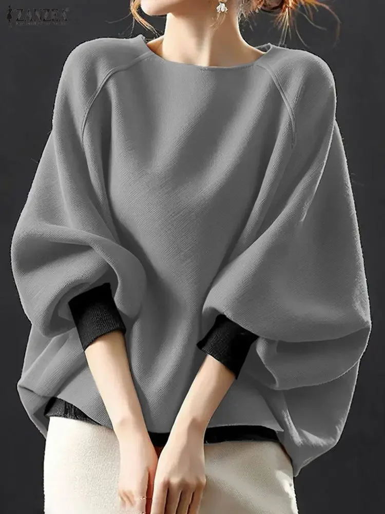 

Women Autumn Patchwork Blouse 2025 ZANZEA Stylish O Neck Long Sleeve Tops Casual Loose Shirt Female Elegant OL Work Blusas Tunic