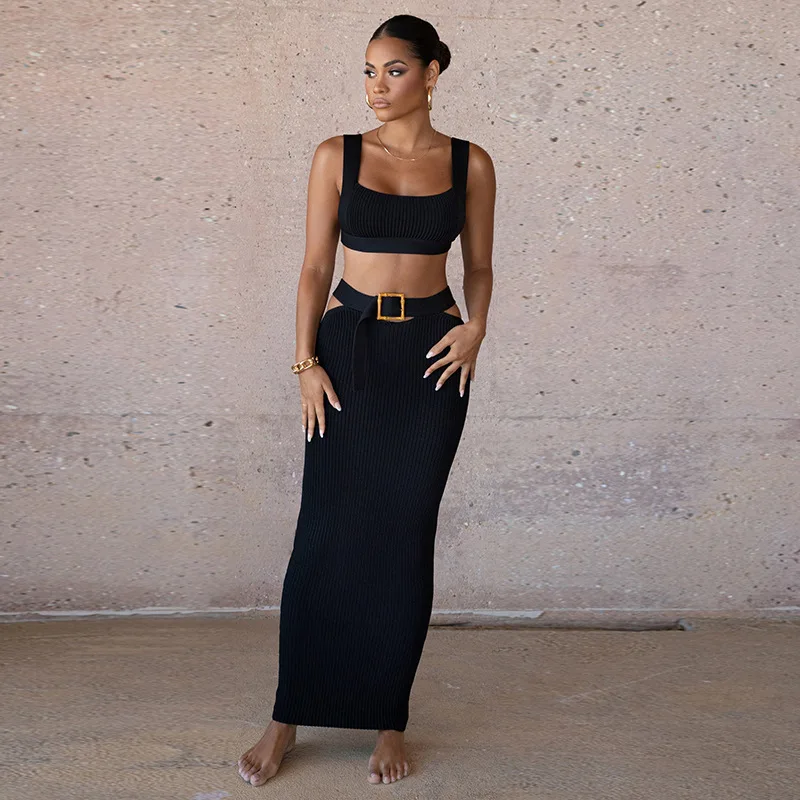 Summer Knit Long Skirt Women Sexy Holiday Party Beach Cove-Up Maxi Skirt Hight Waist Hellow Out  Bodycon Maxi Skirt Beach skirt