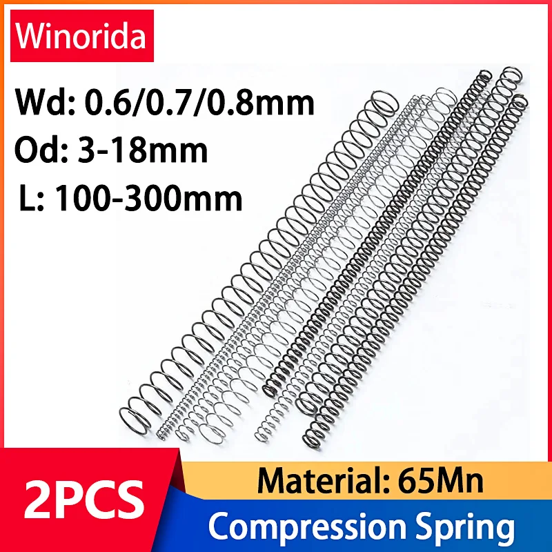 65Mn Wire Diameter 0.6/0.7/0.8mm Spring Steel Compression Spring Extended Extra Long Pressure Springs OD:3-18mm Length:150-300mm