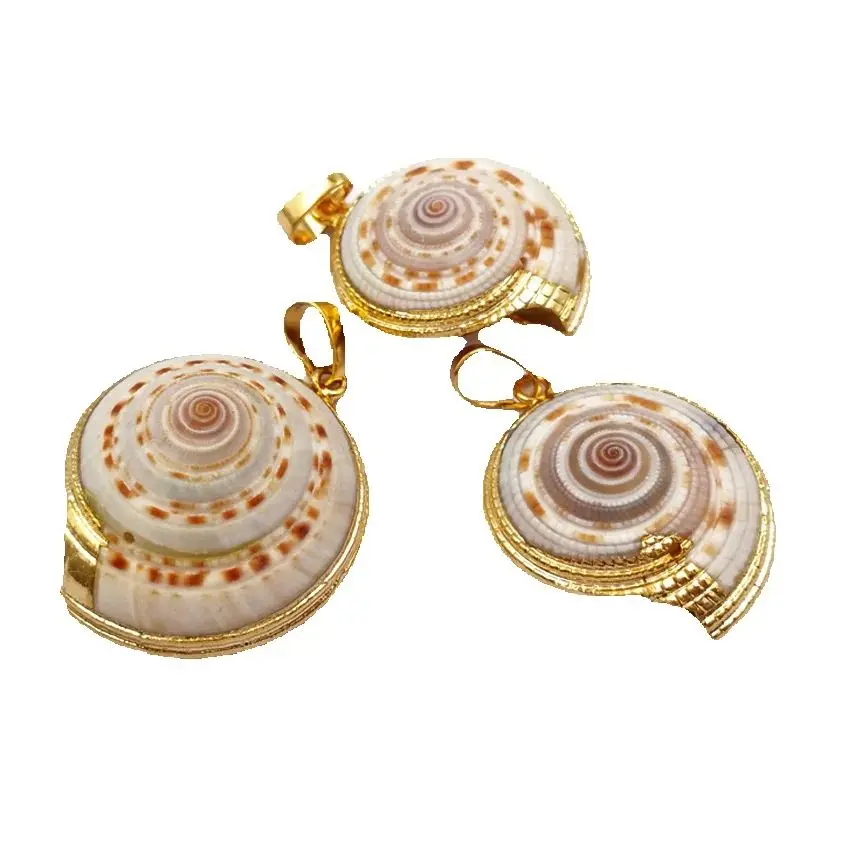 

WT-JP007 Hot Sales Fashion Natural Trumpet Shell Pendants With Gold Edged Single Loop For Women Necklace Making Jewelry Gift
