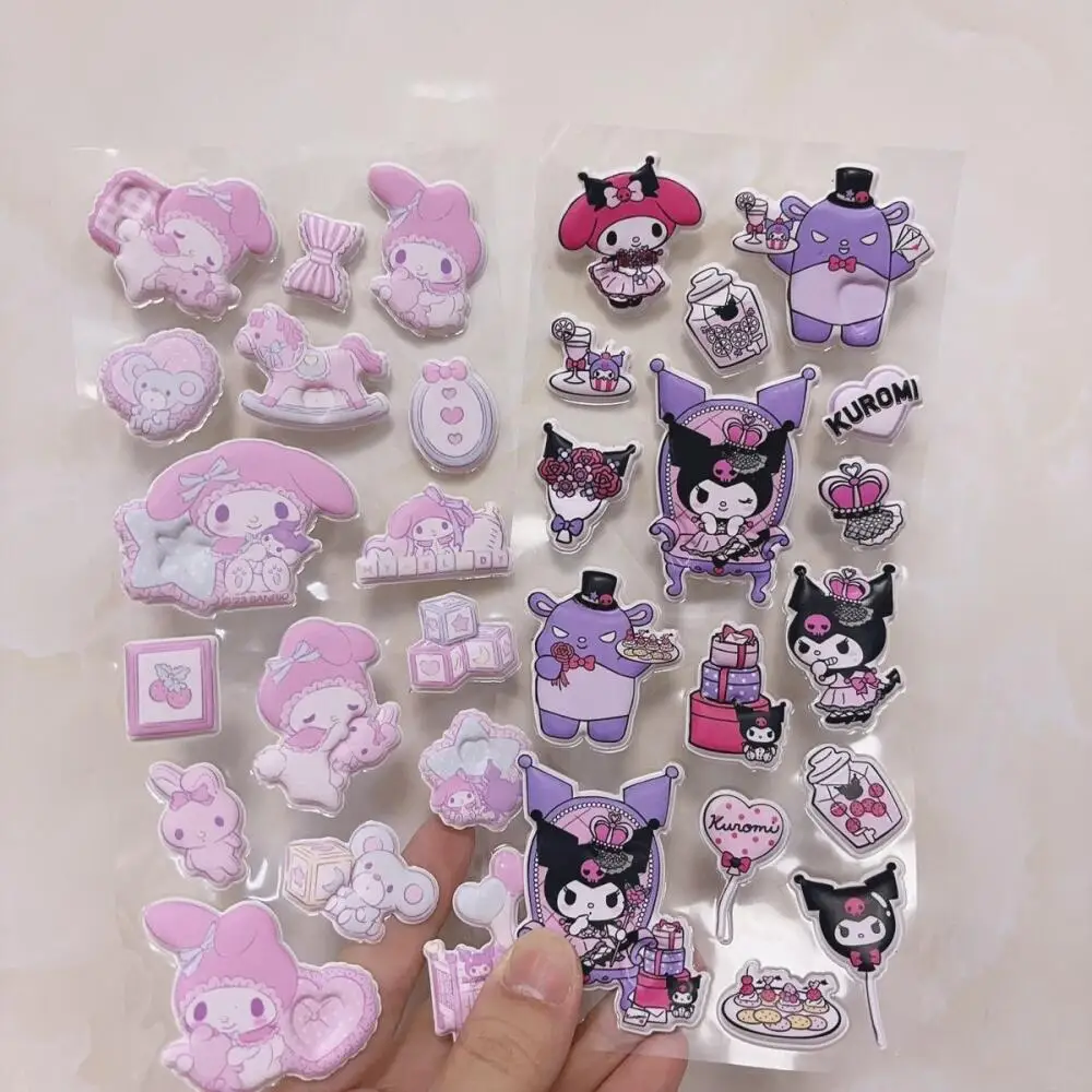 

2 шт. объемные наклейки Sanrio Melody Kuromi из пузырчатой пленки для декора рабочего стола, украшения шкатулок, блокнотов, подарок для девочки на Пасху