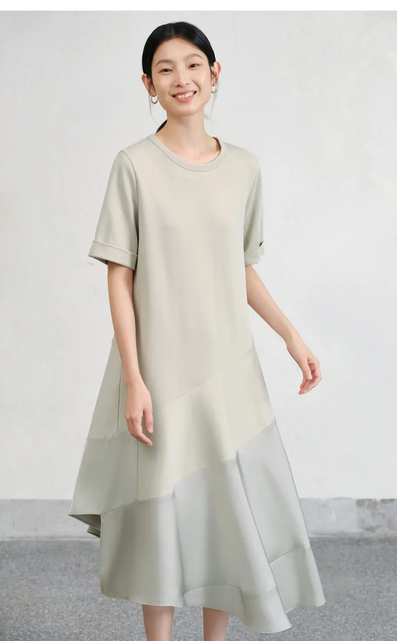 เสื้อยืดสีเขียวชุดผู้หญิง 2025 แฟชั่นฤดูร้อนใหม่ Slim Elegant ภาษาฝรั่งเศสคําชุดผู้หญิงแขนสั้นอารมณ์ชุดไม่สม่ําเสมอ