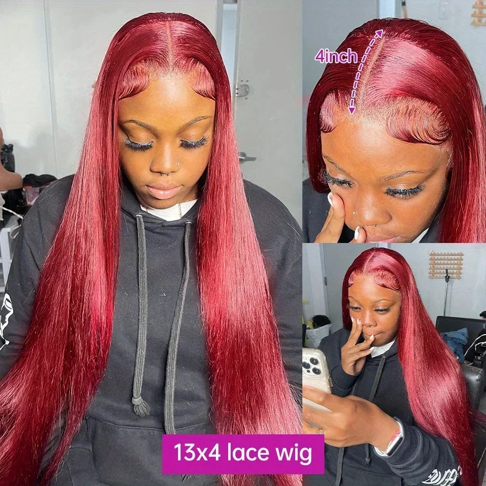 13x4 HD Lace Frontal Human Hair Wig Straight Red 99J Colored 250% Density Human Hair Wig Human Hair For Black Women Choice