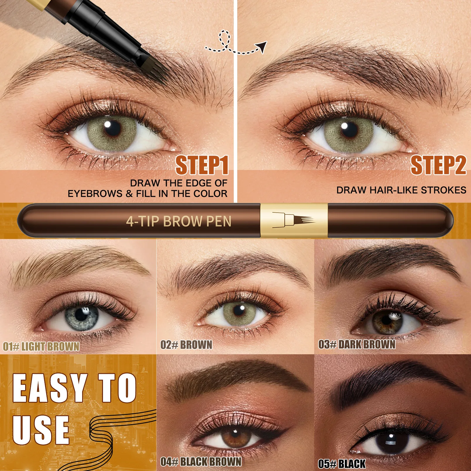 

Waterproof Sweat Proof Quick Dry Liquid Eyebrow Pencil 4 Fork Simulated Wild Brow Pen Hot Sale for Perfect Brow Definition