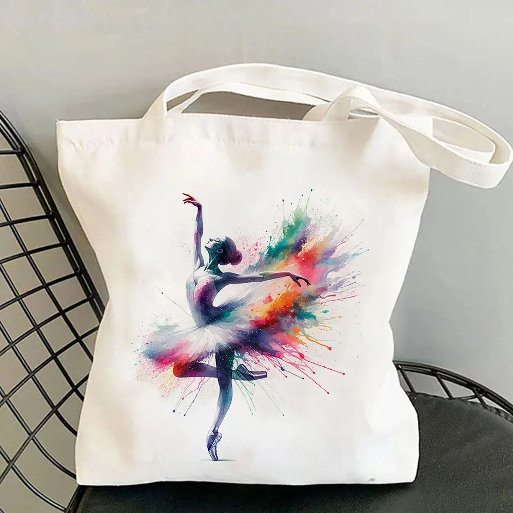 Watercolor Ballerina Printed Shoulder Bag Baller Dancer Shopping Bags Female Canvas Tote Bag Fashion Girl Travel Storage Handbag