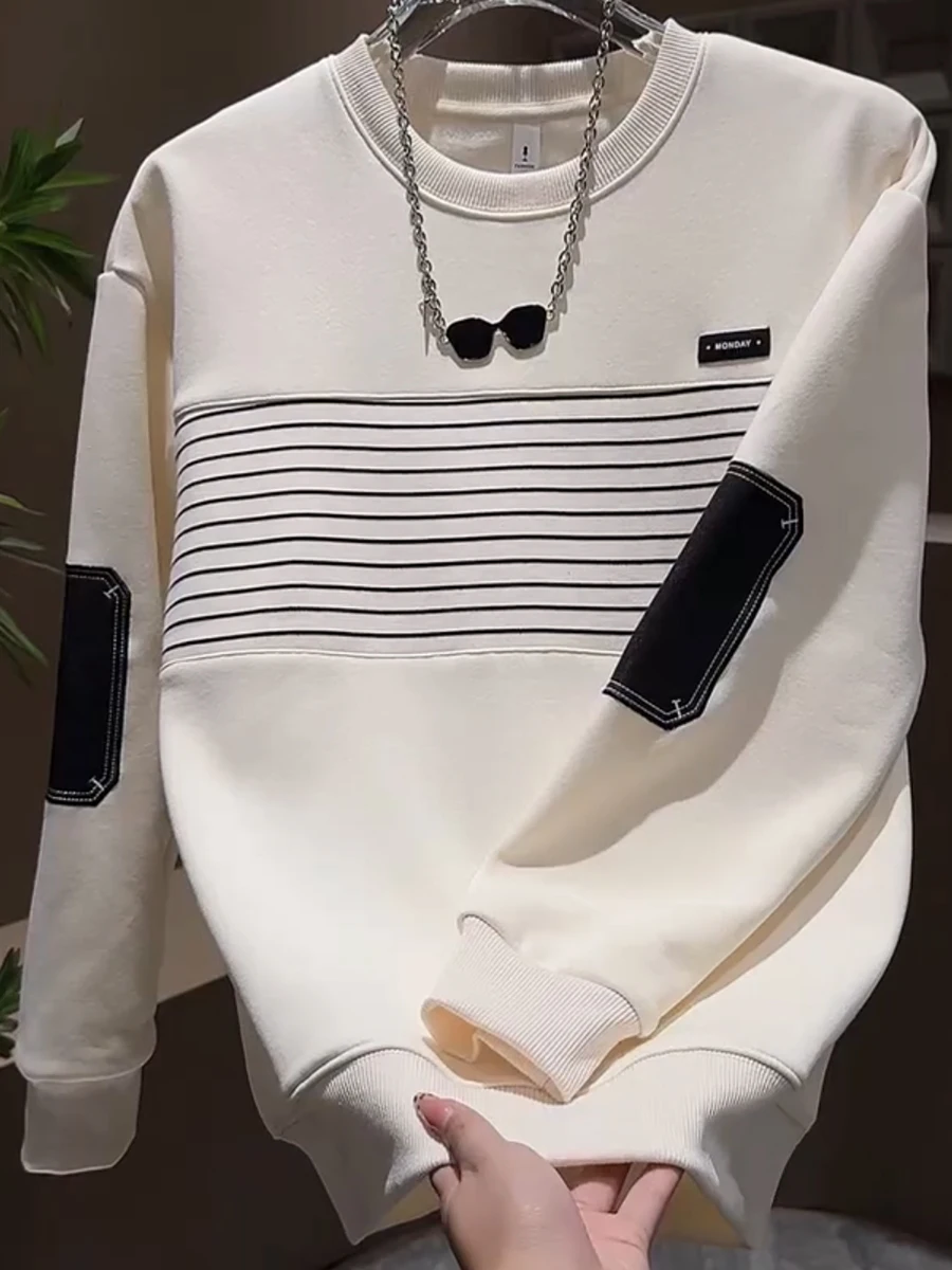 

Мужская толстовка с круглым вырезом, на флисовой подкладке, утепленная, повседневная, осенне-зимняя, новая модель, с дизайнерскими вставками, универсальная, эластичная, стрейчевая.