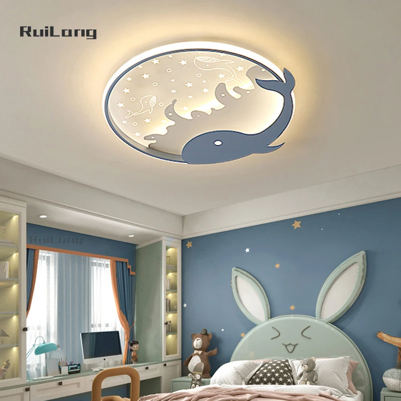 Children Led Ceiling Lamp Animal Cute Ocean Dolphin Whale Lamp Ceiling Chandelier Kids Room Girl Baby Boys Bedroom Ceiling Light