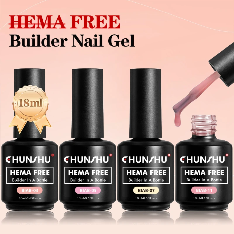 Gel Constructor UV Libre de HEMA CHUNSHU 18ml, Gel Constructor en Botella, Base de Goma Semi Permanente Gruesa, Extensión de Uñas, Arte de Uñas