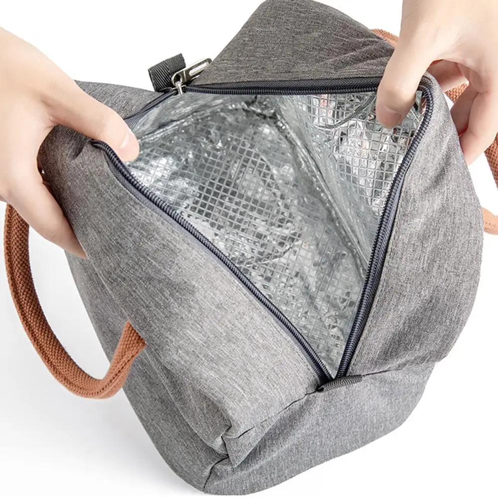 Thermal Lunch Bag for Men&Women Gray Oxford Cloth Aluminum Foil Insulation Shoulder Bag Waterproof Picnic cooler Bag