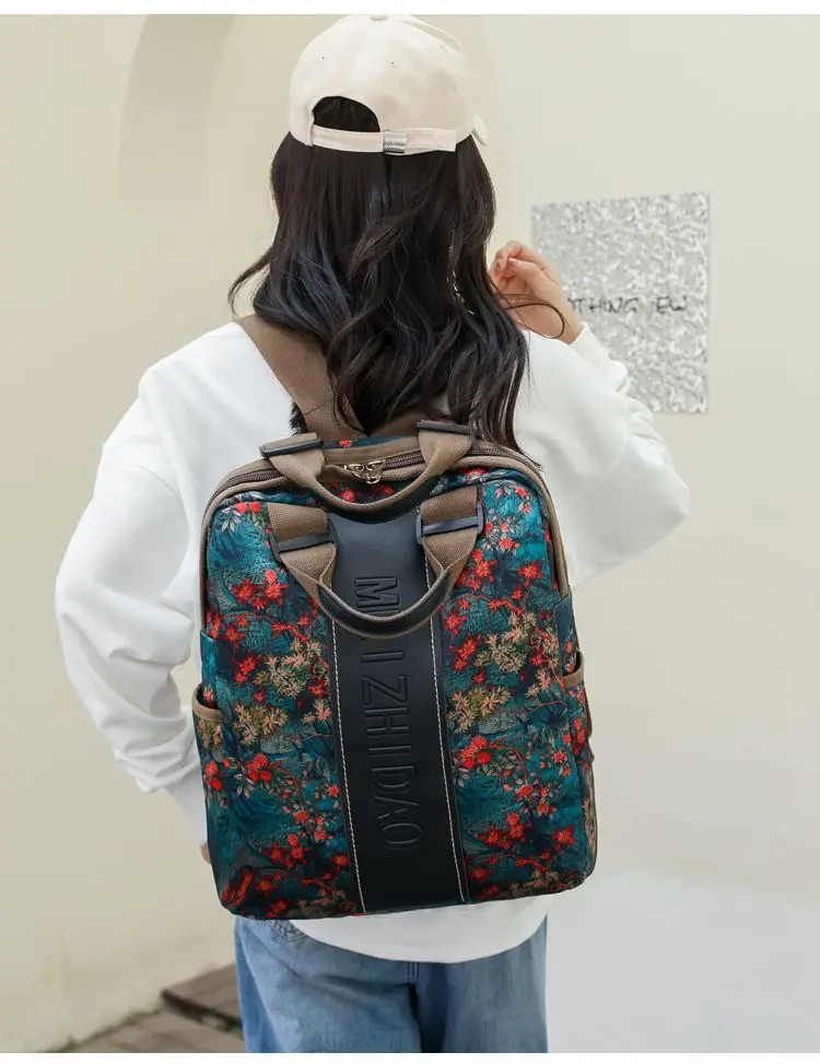 Oxford Spinning Backpack Women Fashion New Trend Bag Young Students Travel Large Capacity Printed National Wind Backpack