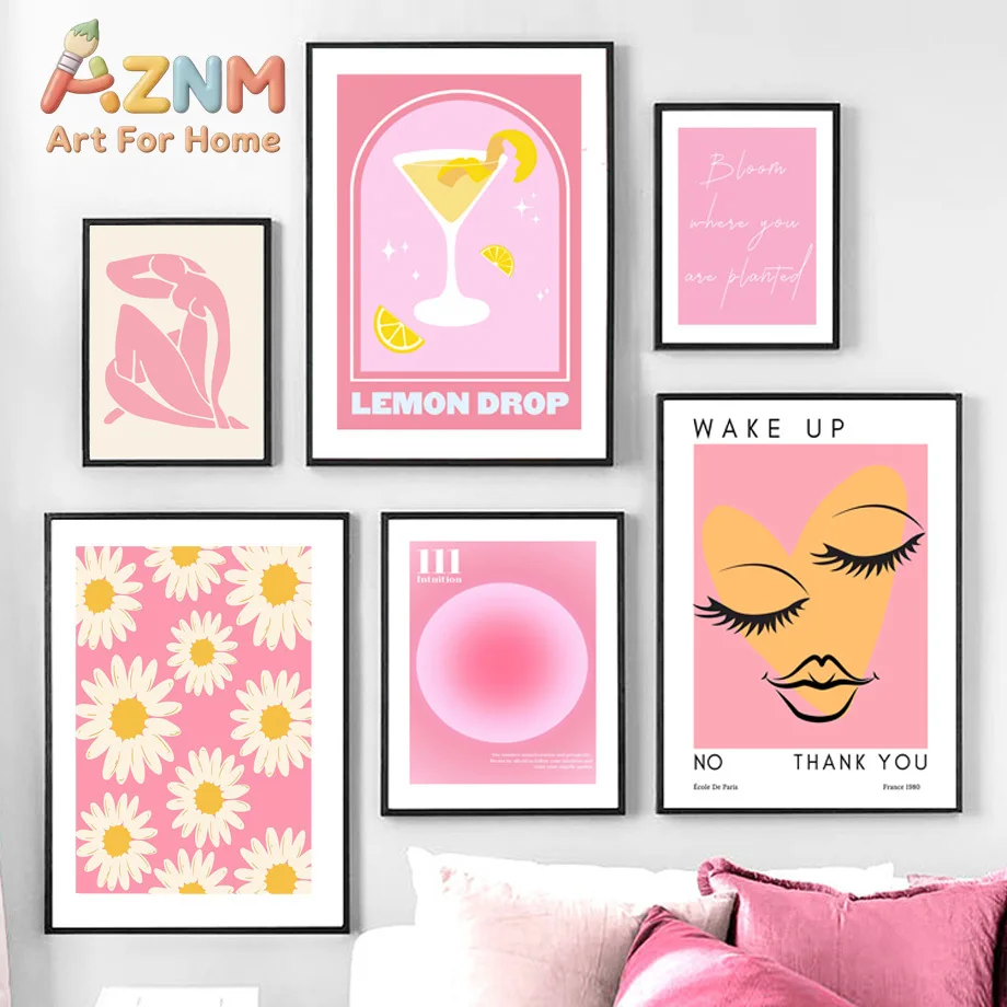 Matisse Woman Leaf Flower Drink Angel Number Pink Posters Canvas Painting Gallery Wall Art Prints Pictures for Living Room Decor - view 4