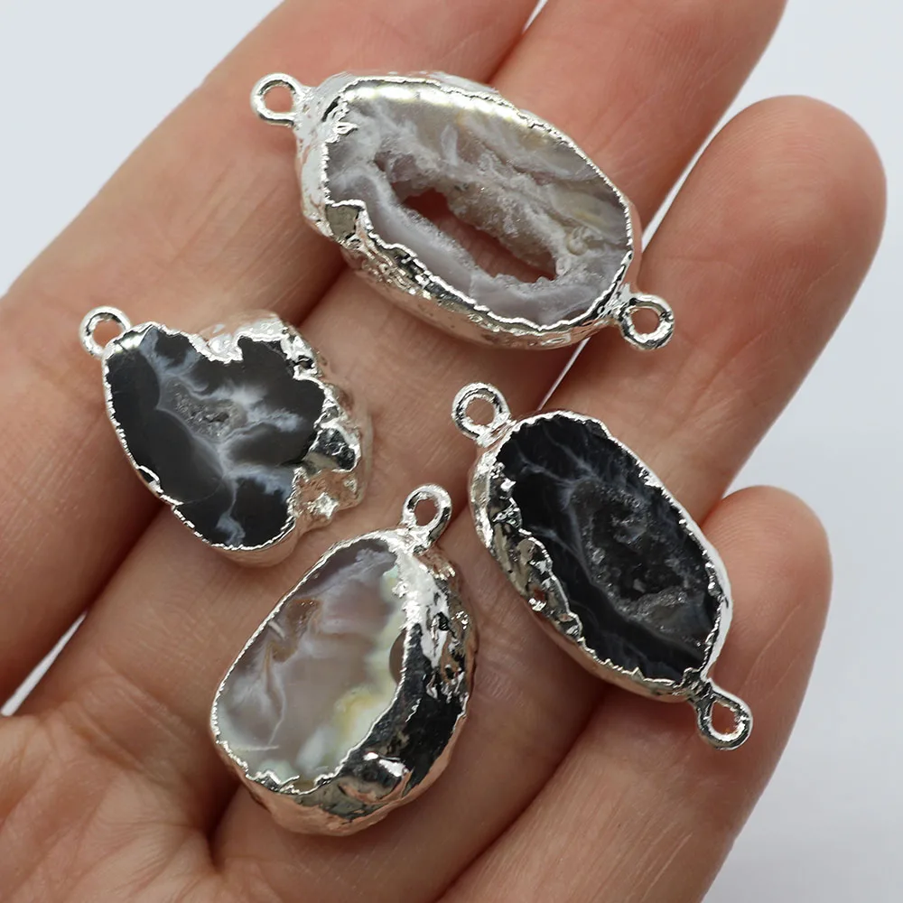 Natural Agate Stone Pendant Connector Irregular Crystal Quartz Pendant for DIY Bracelet Agate Necklace Charm Jewelry Making