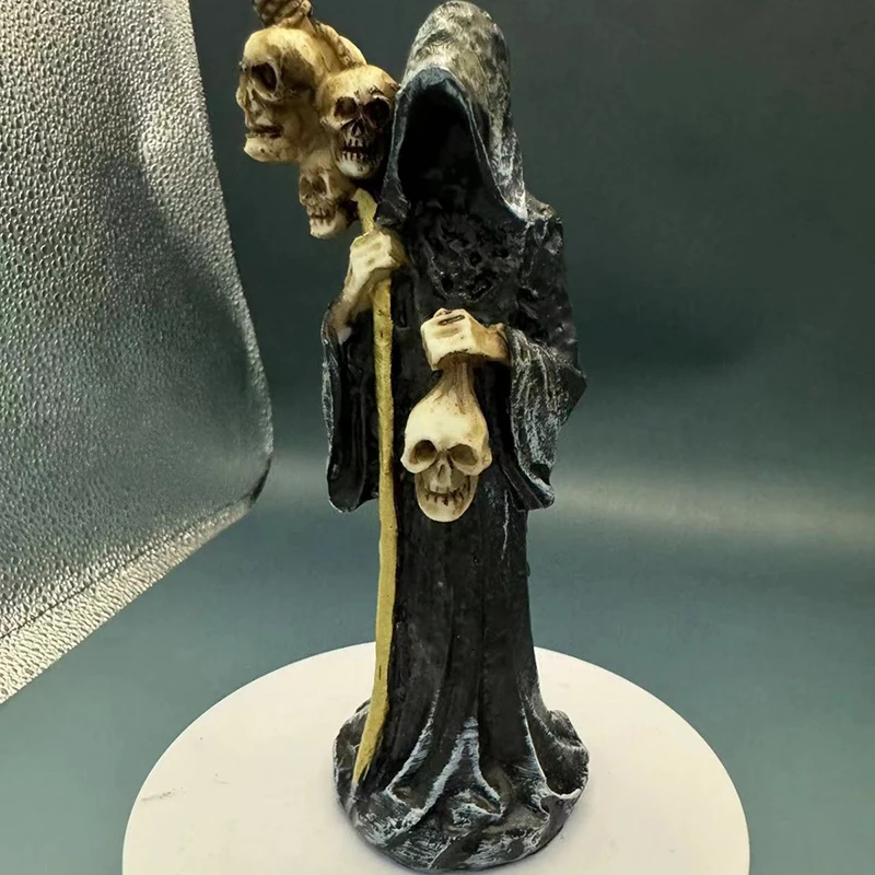 Holy Death Statue Standing Decorative Muerte Figurine Grim Reaper Holding Skull Head Statue Altar Halloween