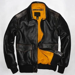 Military Pilot Jackets Men Genuine Leather Jacket  Air Force Flight A2 Brown Calfskin Cowhide Clothes 2023 New Spring Autumn