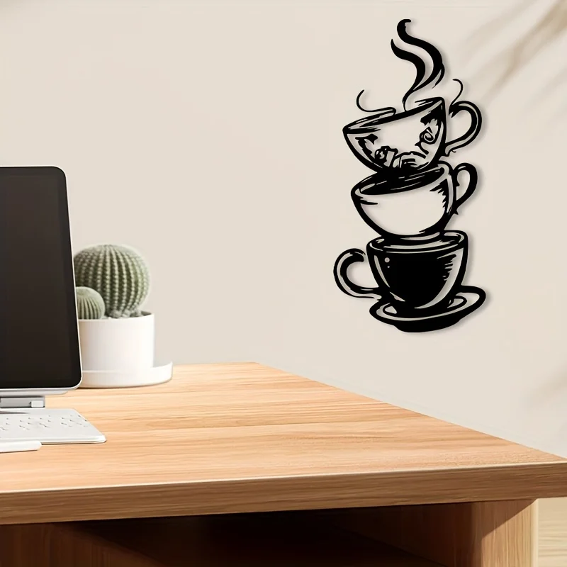 Coffee Cup Metal Wall Art Iron Kitchen Sculpture Hanging Mural Valentine Coffee Lover Powder Coated Decor Gift