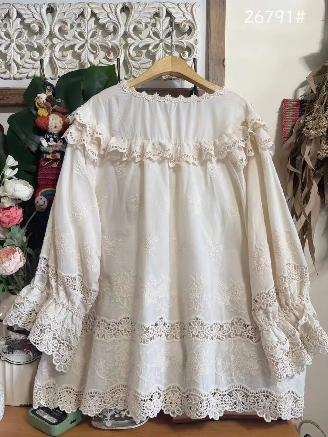 2026 Beautiful women's blouses mori girl cotton 3d flower embroider oversized shirts and blouses for women vintage clothing