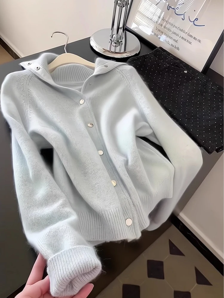 

Loose Long Sve Knitted Open Cardigan Women's Autumn Lazy Sle Versatile Anti-Aging New Loose Gentle Top Trendy