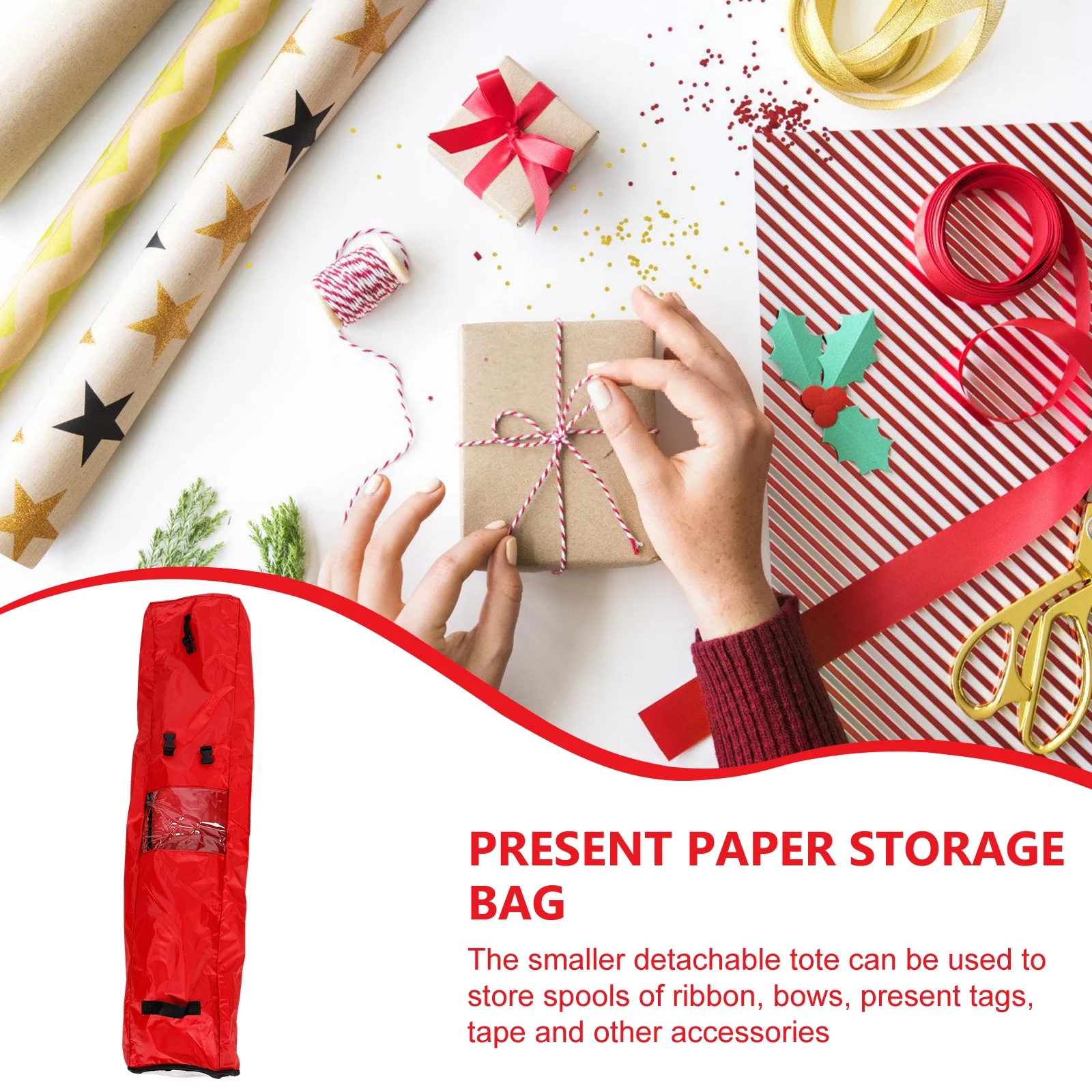 

Christmas Gift Wrap Organizer Bag Wrapping Paper Storage Holder Reinforced Bottom Detachable Tote For Ribbon Bows Handles