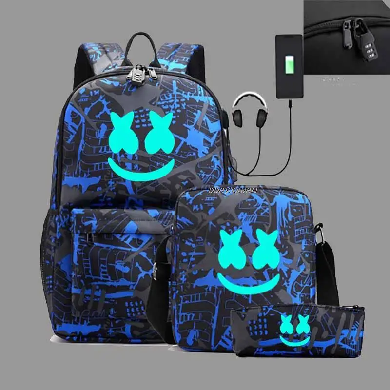 3 шт., светящиеся рюкзаки для мужчин и женщин, с USB-портом