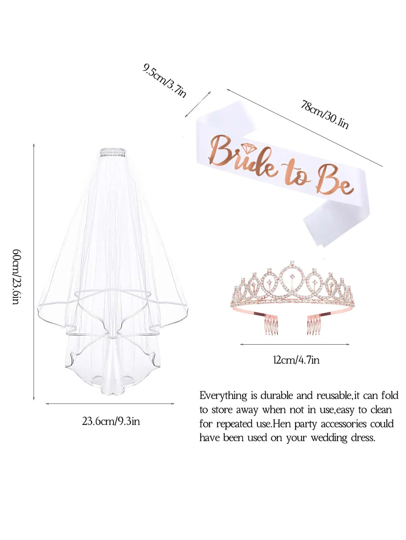 Hen Party Bride to Be Set Include Bride to Be Sash, velo da sposa con pettine, diadema di strass per la doccia della sposa, matrimonio, addio al