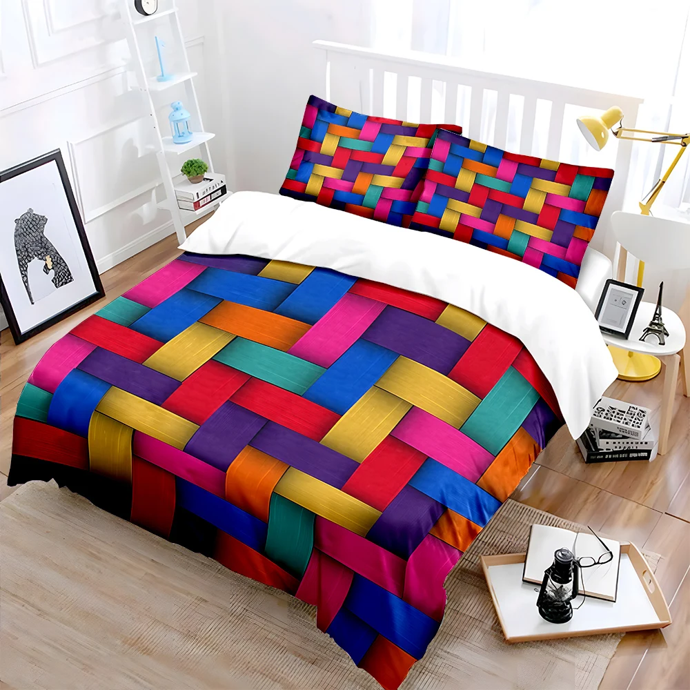 Colorful woven texture Bedding Set for Kids Luxury Gift 3pcs Digital Print Comforter Set Soft Comfortable Breathable for gifts