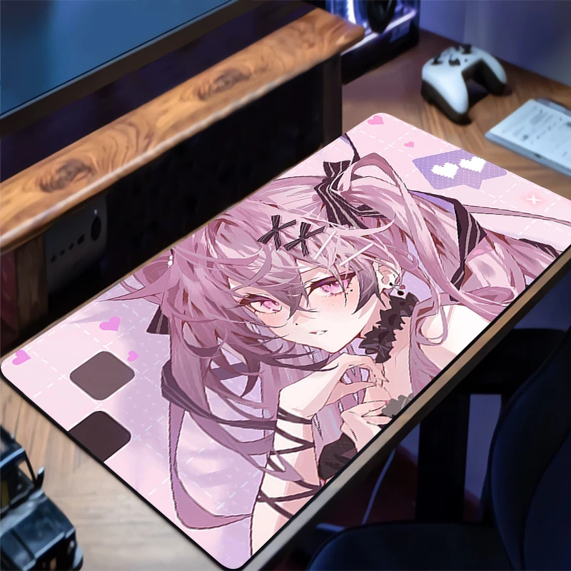 

Anime Mousepad Computer Gamer Anime Girls Lock Edge Desk Mat Laptop Kawaii Pink Keyboard Pad HD Mouse Pad Natural Rubber Carpet