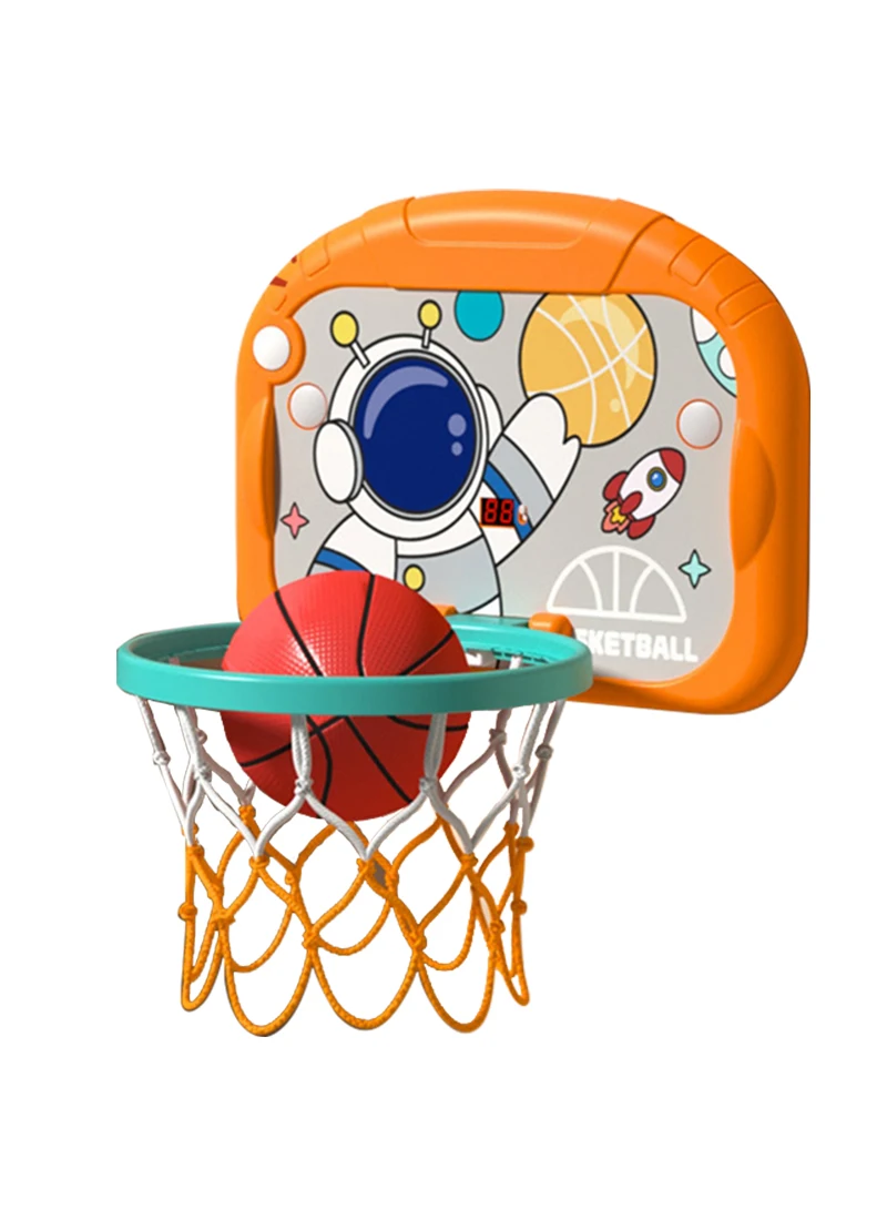 Folding Basketball Board Children's Hanging Basketball Hoop with Counting Function, Sound Effects, and Ring Toss