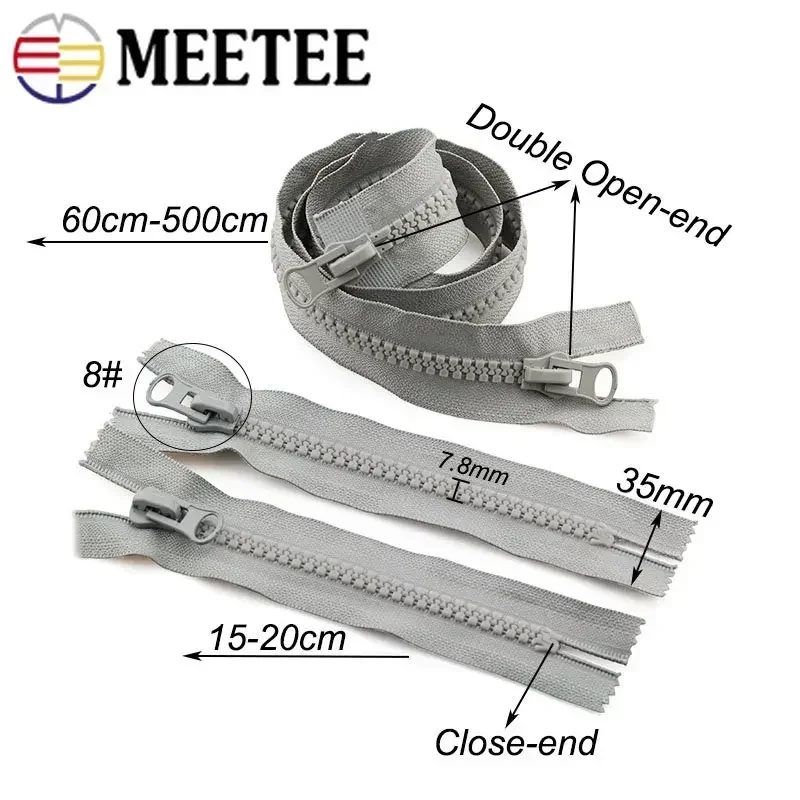 8# 15-500cm Resin Zipper Double Sliders Zippers For Sewing Jacket Coat Open-End Zips Repair Kit DIY Bag Clothing Accessories