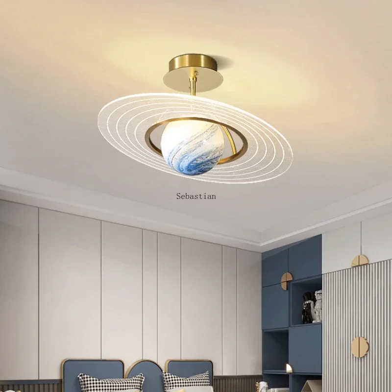 Children's Room Ceiling Light, Bedroom Light, Modern Style Planet Space Light, Eye Protection and Dimming of Lighting Fixtures