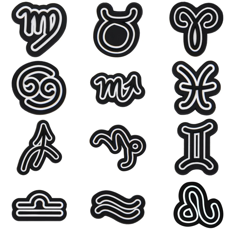 Nowe znaki zodiaku znaki zodiaku Charms czarne symbole zodiaku PVC ozdoby do butów akcesoria dla dorosłych dzieci przyjęcie świąteczne prezenty